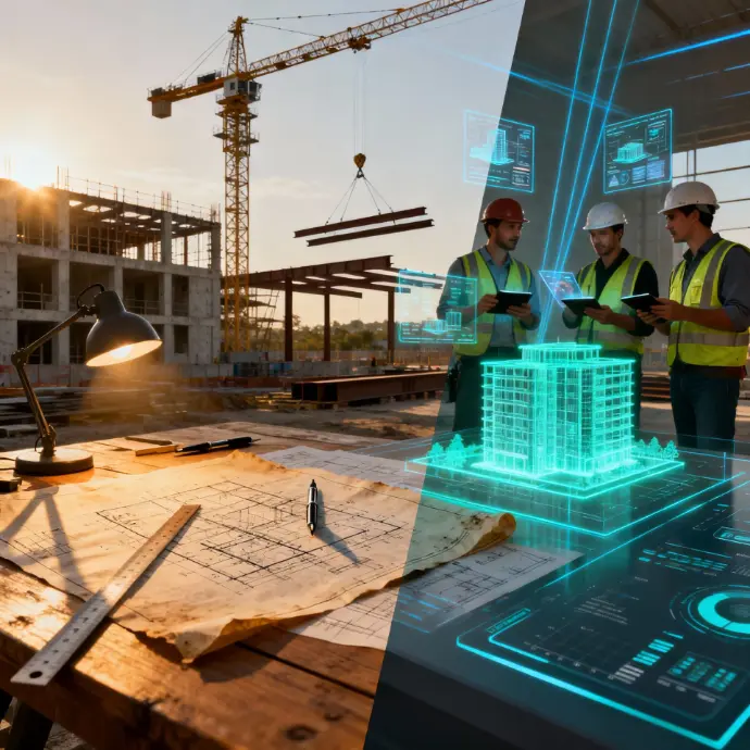 BIM technology evolution from traditional blueprints to modern digital construction visualization